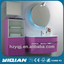 Европейская мебель для ванных комнат Настенное белое закаленное стекло для мытья бассейна Тщеславие с высоким блеском Розовый шкаф для ванной PVC и MDF